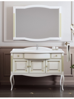 Опадирис Лаура 120 – Комплект мебели для ванной белый с золотой патиной