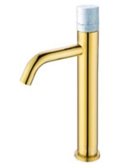 Boheme Stick 122-G-MR-W Смеситель для умывальника высокий (Золото/белый мрамор)