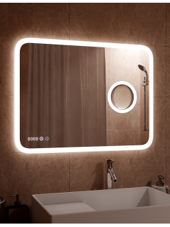 Continent Bliss ЗЛП429 – Зеркало с подсветкой, увеличительным зеркалом и часами 80 см