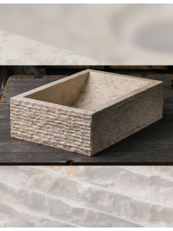 Natural Stone 50х35 Прямоугольная раковина с колотым краем из кремового мрамора