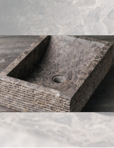 Natural Stone Prau Grey Прямоугольная раковина с колотым декором, 50х35 см