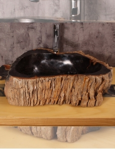 Natural Stone Dark Core B Накладная раковина-чаша из окаменелого дерева