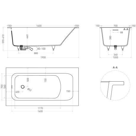 Salini ORLANDA PLUS KIT 102114 – Встраиваемая прямоугольная ванна из литого мрамора