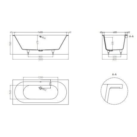 Salini ORNELLA AXIS 180 – Встраиваемая прямоугольная ванна из литого мрамора